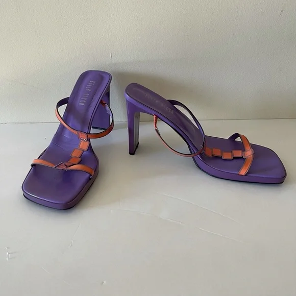 Bella Ricco Neon Orange Purple Square-toe Heels Size 9 - Picture 5 of 9